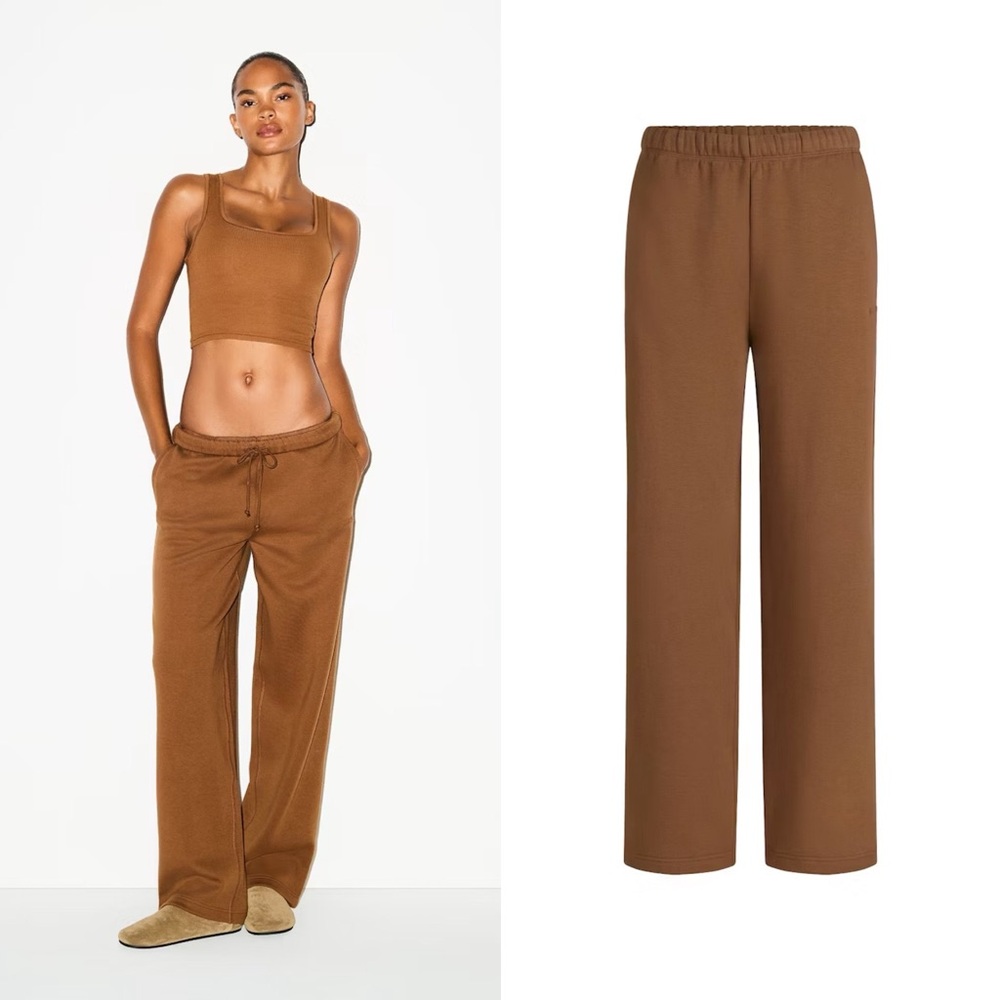 SKIMS NWT Classic Cotton Fleece Straight Leg Pant - Bison